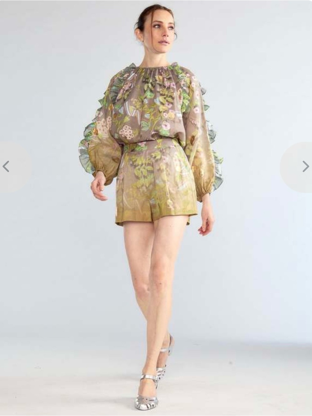 NWOT Cynthia Rowley Designer Dawn Blouse Large Floral Ruffle Gold Foil ~$345 - Picture 4 of 15